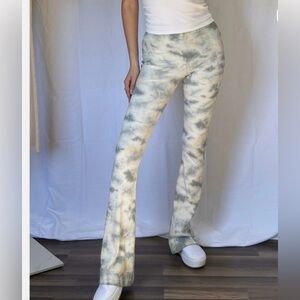 NWT Zara ribbed gray / pale yellow Tie-Dye Flare Pants sz L